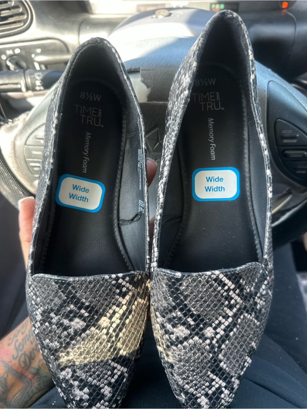 Time and Tru Women's Black Snake-Print Wide Width Flats